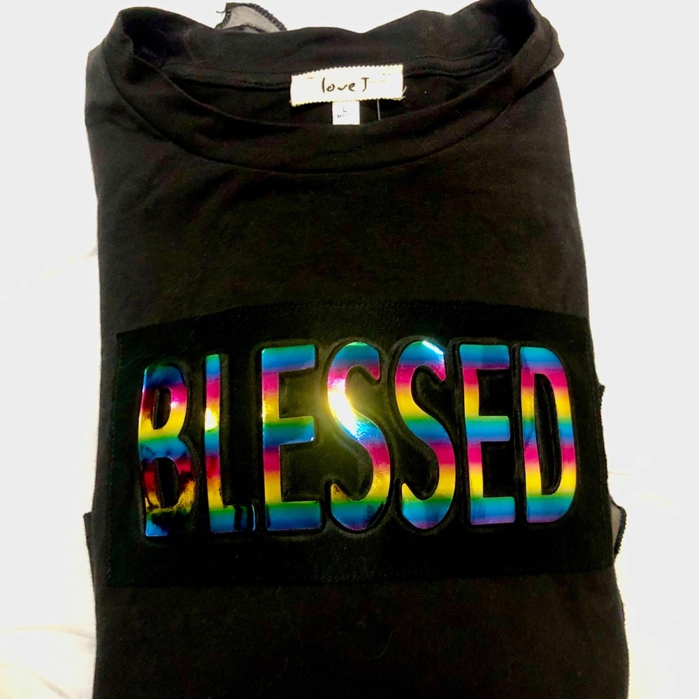 Black Shirt with Sheer “Blessed “ Logo